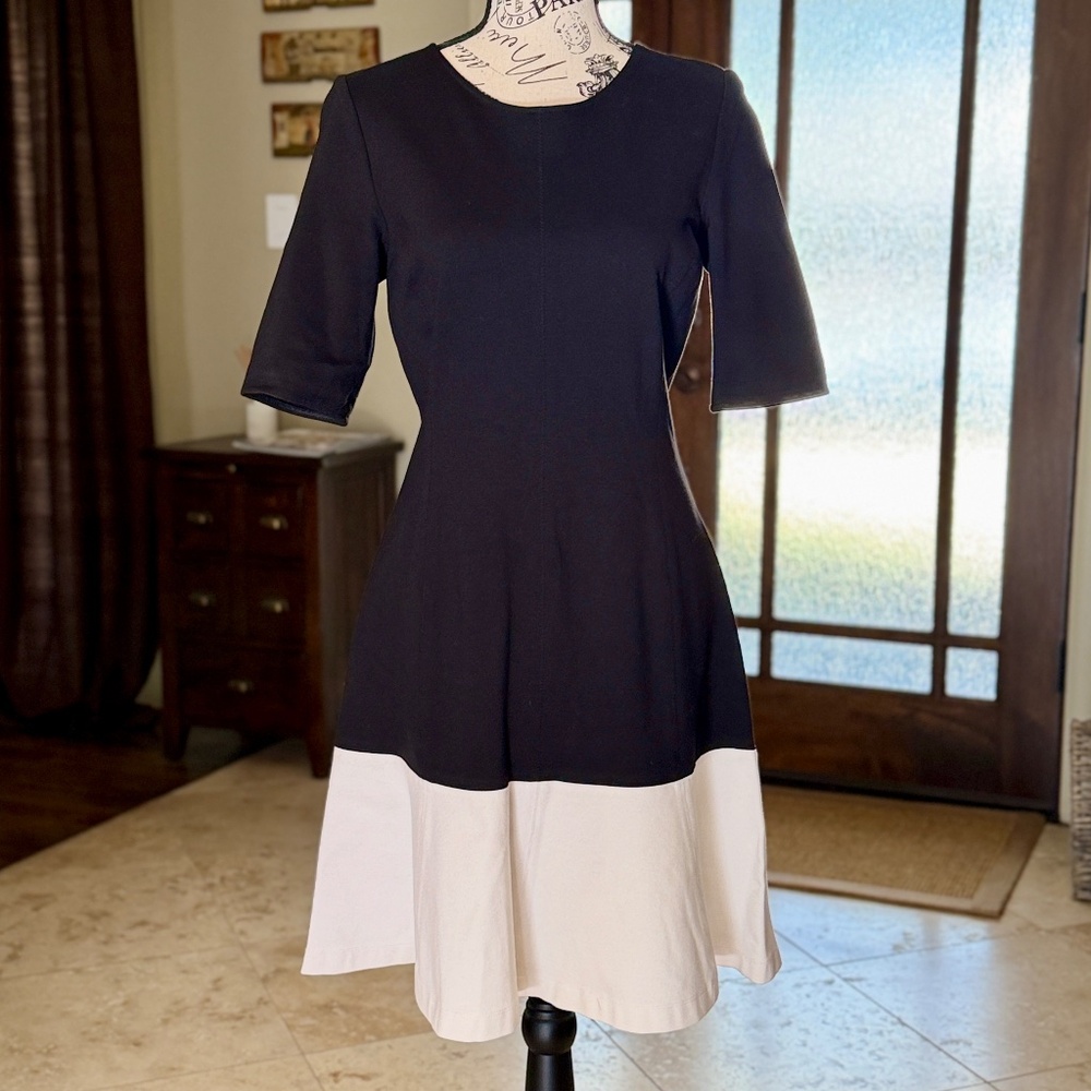 BANANA REPUBLIC | Black and White Color Block Fit and Flare Dress, Size 6